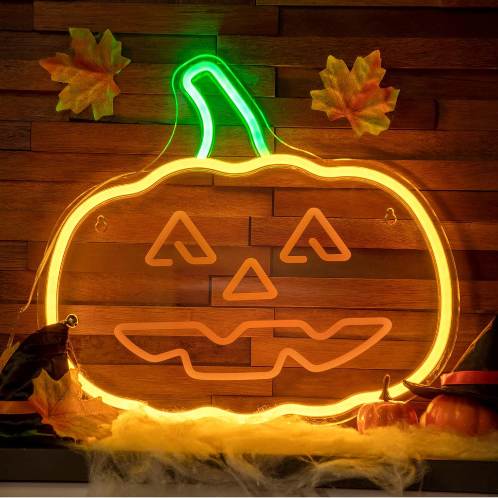 Halloween Pumpkin Neon Sign - Jack-O'-Lantern LED Wall Decor Light