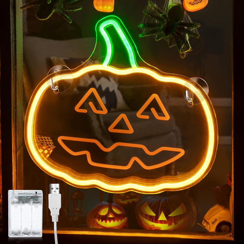 Halloween Pumpkin Neon Sign - Jack-O'-Lantern LED Wall Decor Light