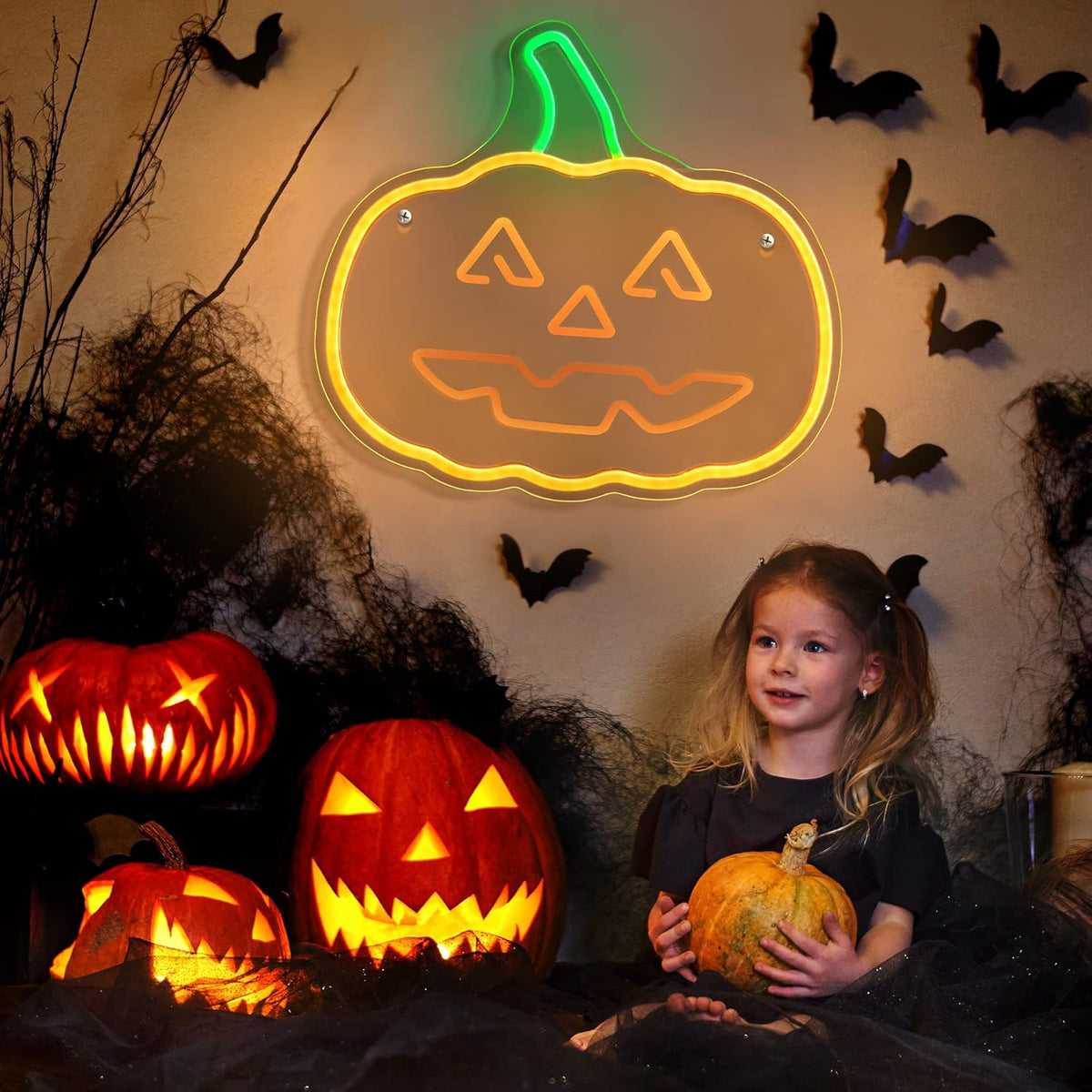 Halloween Pumpkin Neon Sign - Jack-O'-Lantern LED Wall Decor Light