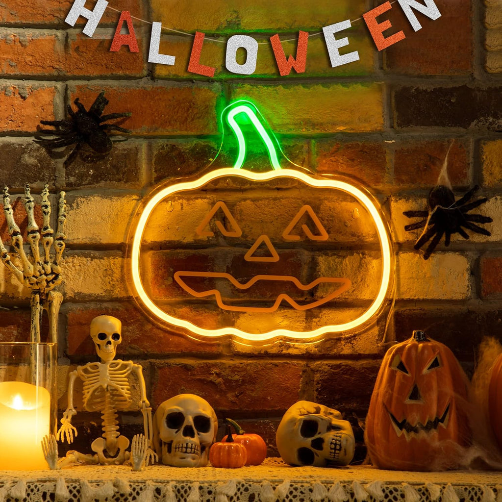 Halloween Pumpkin Neon Sign - Jack-O'-Lantern LED Wall Decor Light
